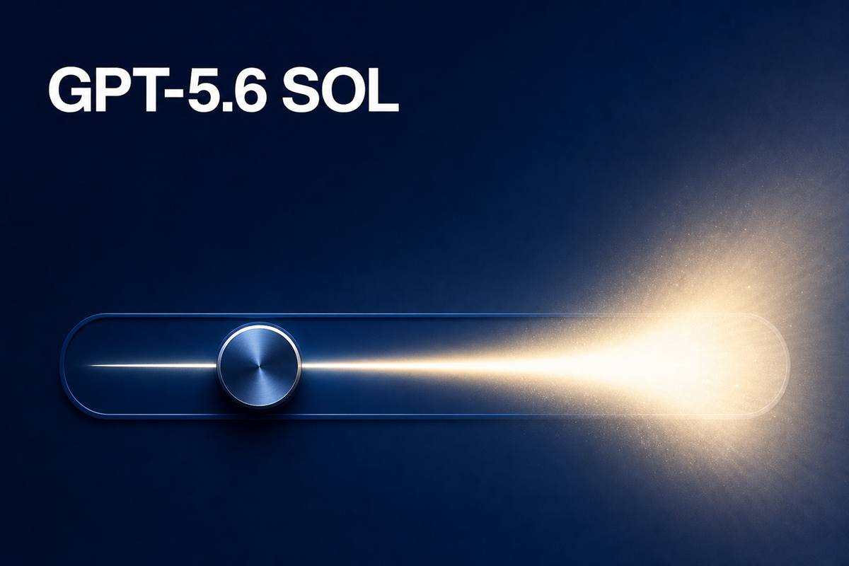 GPT-5.6 SOL——光を放つスライダーが調整可能な知性を象徴するイラスト